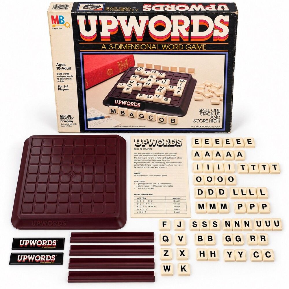 Vintage Upwords Word Board Game 1983 Milton Bradley Stacking Crossword